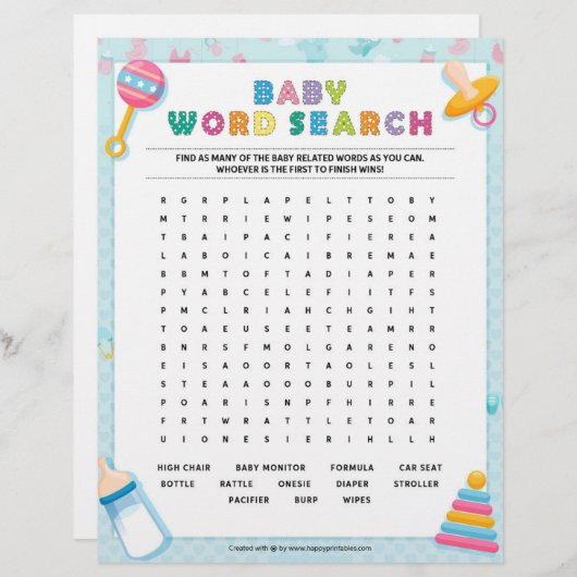 Baby Word Search [Baby Basics Blue] Briefbogen (Vorne/Hinten)
