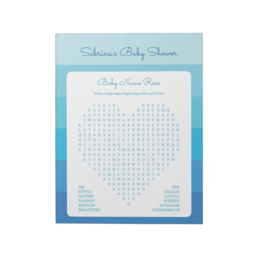 Baby Word Search Blue Ombre Stripes Baby Dusche Notizblock (Rotiert)
