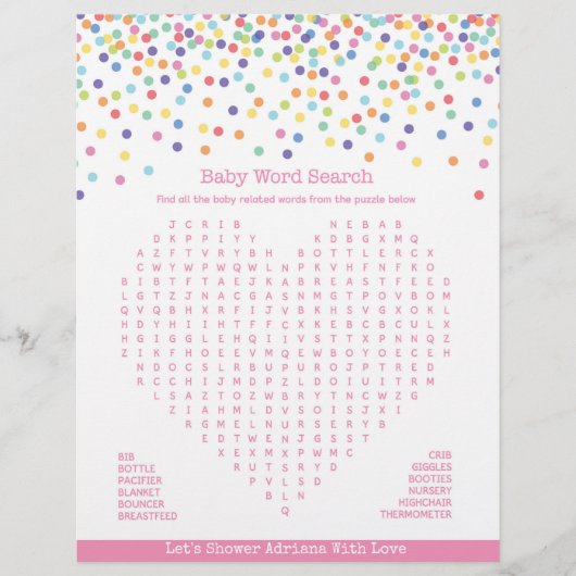 Baby Word Search Confetti Baby Showspiel (Vorderseite)