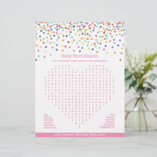 Baby Word Search Confetti Baby Showspiel (Stehend Vorderseite)