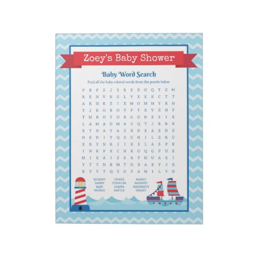 Baby Word Search Nautical Theme Baby Shooting Game Notizblock (Rotiert)