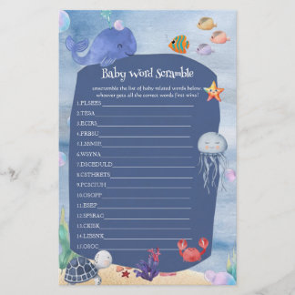 Baby-Wort-Scramble Unter dem Meer Wal Baby-Party