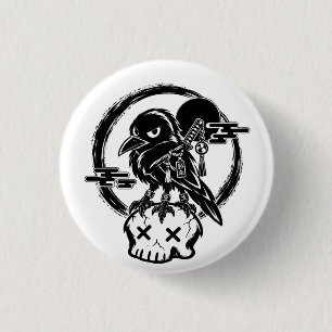 Baby Yatagarasu (Dreibeinige Krähe) auf Totenkopf Button