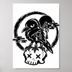 Baby Yatagarasu (Dreibeinige Krähe) auf Totenkopf Poster