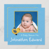 Baby Yellow Chick Blue Foto Babydusche Einladung (Vorne/Hinten)