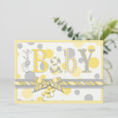 Baby Yellow Gray Dots Babydusche Einladung (Stehend Vorderseite)