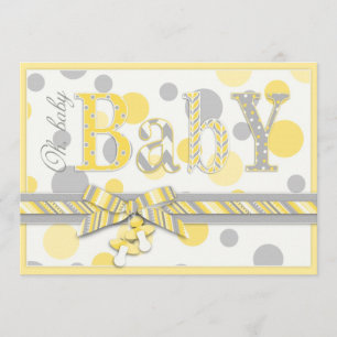 Baby Yellow Gray Dots Babydusche Einladung