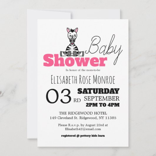 Baby Zebra, Babydusche Einladung (Vorderseite)