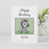 Baby Zebra birthday card for child Karte (Stehend Vorderseite)