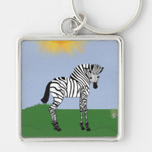 Baby Zebra in Field Cartoon Art Schlüsselanhänger