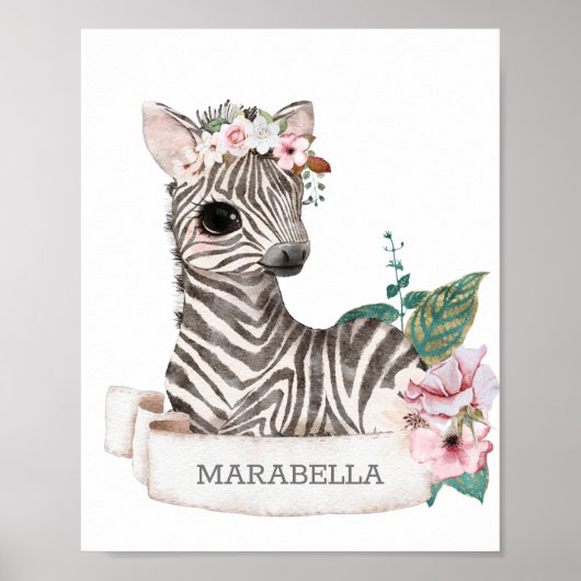*~* Baby Zebra Name Kinderzimmer Jungle Sweet Poster (Vorne)