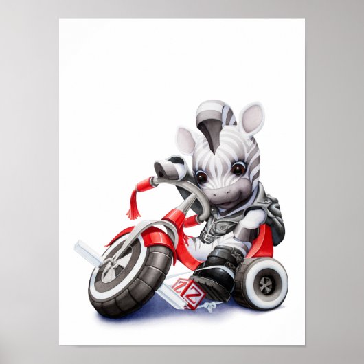 Baby Zebra Riding Red Tricycle Nursery Print Poster (Vorne)