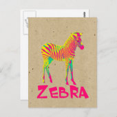 Baby Zebra Wild Psychedelic in Pink Yellow Green Postkarte (Vorne/Hinten)