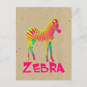 Baby Zebra Wild Psychedelic in Pink Yellow Green Postkarte