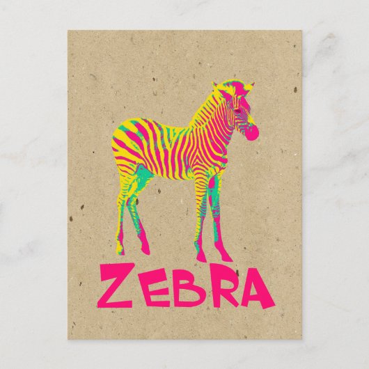 Baby Zebra Wild Psychedelic in Pink Yellow Green Postkarte (Vorderseite)