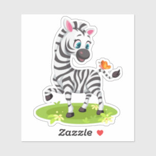 Baby Zebra Zeichnend Spielen mit Schmetterling-239 Aufkleber