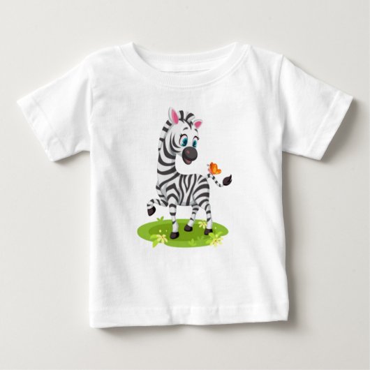 Baby Zebra Zeichnend Spielen mit Schmetterling-239 Baby T-shirt (Vorderseite)