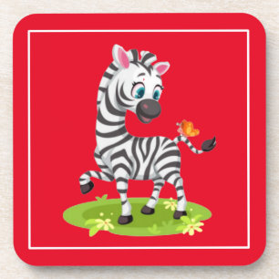 Baby Zebra Zeichnend Spielen mit Schmetterling-239 Getränkeuntersetzer