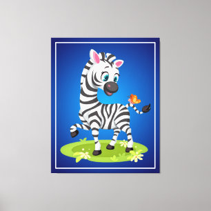Baby Zebra Zeichnend Spielen mit Schmetterling-239 Leinwanddruck