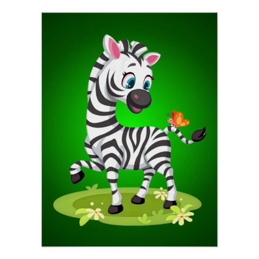 Baby Zebra Zeichnend Spielen mit Schmetterling-239 Poster (Vorderseite)