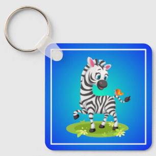 Baby Zebra Zeichnend Spielen mit Schmetterling-239 Schlüsselanhänger