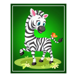 Baby-Zebra-Zeichnung spielt mit Schmetterling Fotodruck
