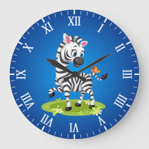 Baby-Zebra-Zeichnung spielt mit Schmetterling Große Wanduhr
