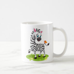 Baby-Zebra-Zeichnung spielt mit Schmetterling Kaffeetasse