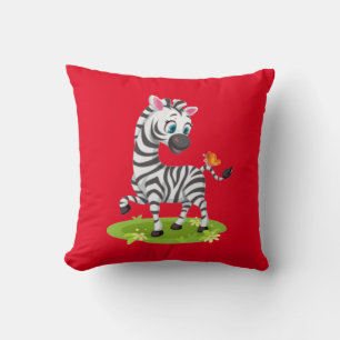 Baby-Zebra-Zeichnung spielt mit Schmetterling Kissen