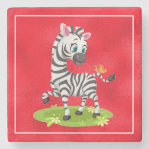 Baby-Zebra-Zeichnung spielt mit Schmetterling Steinuntersetzer