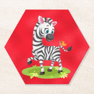 Baby-Zebra-Zeichnung spielt mit Schmetterling Untersetzer