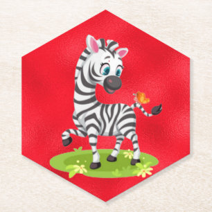 Baby-Zebra-Zeichnung spielt mit Schmetterling Untersetzer