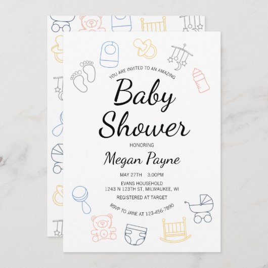 Baby-Zentrale Einladung (Vorne/Hinten)