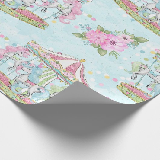 Baby-Zirkus-Thema-Karussell-Ponys Geschenkpapier (Ecke)