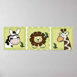 Baby Zoo Animals Giraffe Zebra Lion Set 3 Poster