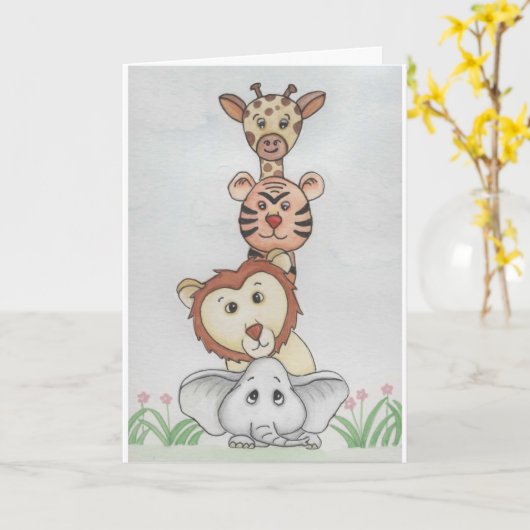 Baby Zoo Animals Karte (Gelbe Blume)