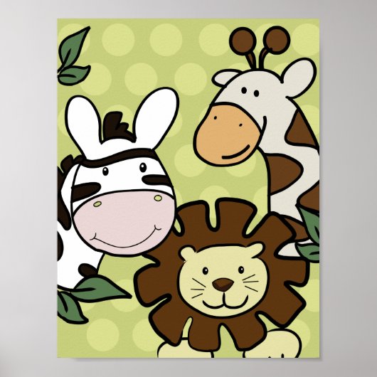 Baby Zoo GIRAFFE, LION & ZEBRA WALL ART Poster (Vorne)