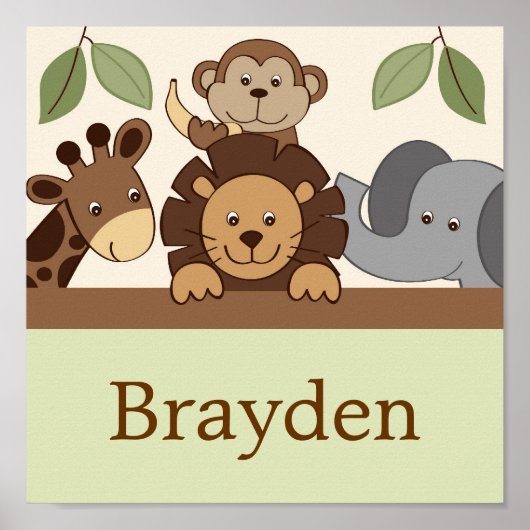 Baby Zoo Jungle Personalisierter Name Poster (Vorne)