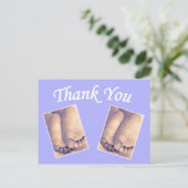 Baby Zwillinge kleine Füße danke blau Postkarte (Stehend Vorderseite)
