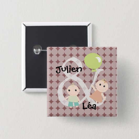 Baby-Zwillingsbadge Tochter-Ballongarcon 03 Button (Vorne & Hinten)
