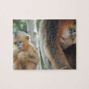 Babyaffe mit seiner Mutter Puzzle
