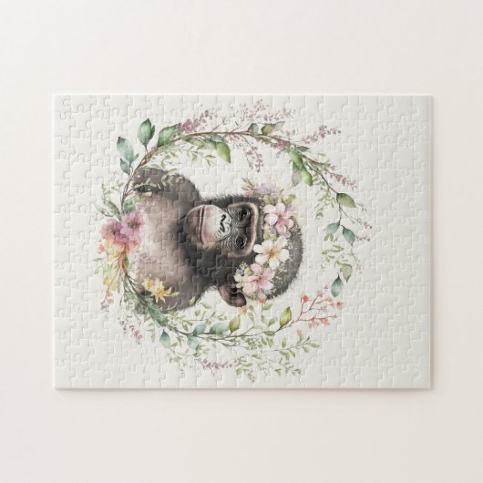 Babyaffe mit Wildblume Puzzle (Horizontal)