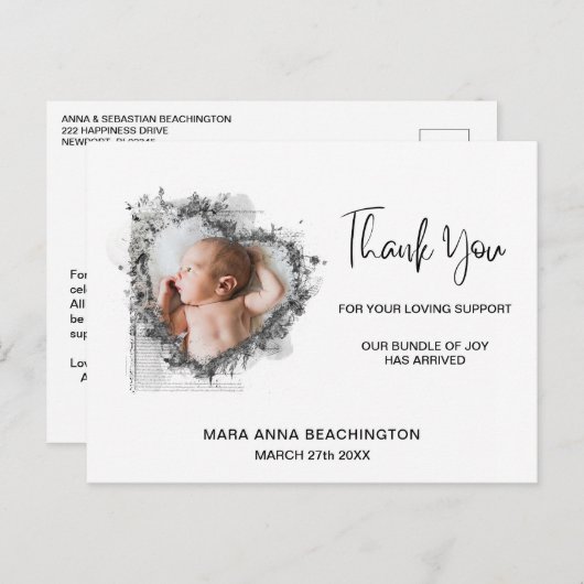 *~* Babyankündigung + Danke Herzpostkarte Postkarte (Vorne/Hinten)