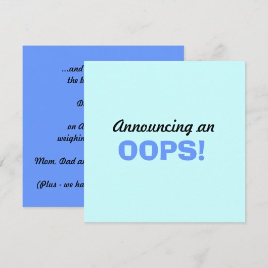 Babyankündigung "Oops" Einladung (Vorne/Hinten)