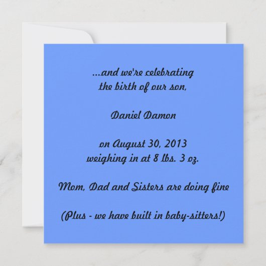 Babyankündigung "Oops" Einladung (Rückseite)