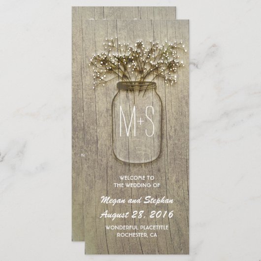 Babyatembrille Glas rustikales Hochzeitsprogramm Programm (Vorne/Hinten)