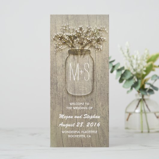 Babyatembrille Glas rustikales Hochzeitsprogramm Programm (Stehend Vorderseite)