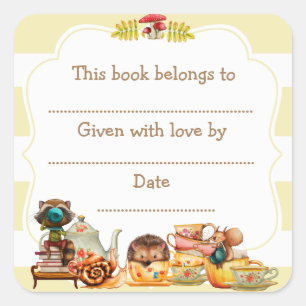 Babyaufkleber für Herbst-Woodland-Buchzeichen Quadratischer Aufkleber