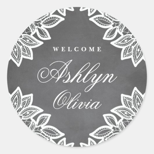 Babyaufkleber mit Vintager Spitze Runder Aufkleber (Vorderseite)