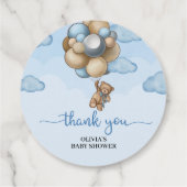 Babybär blaubraune Ballons Babydusche Geschenkanhänger (Rückseite)